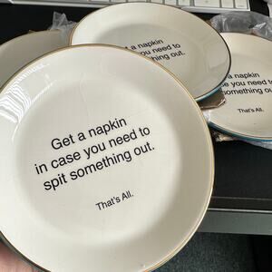 Set of 4 Brand New 6” Dessert Funny Quote Plates - Holiday, New Home Gift